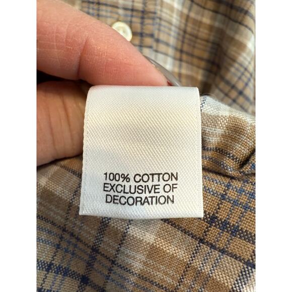 Men's Cremieux Tan and Blue Plaid Long Sleeve Button Down Size XL - Picture 5 of 9